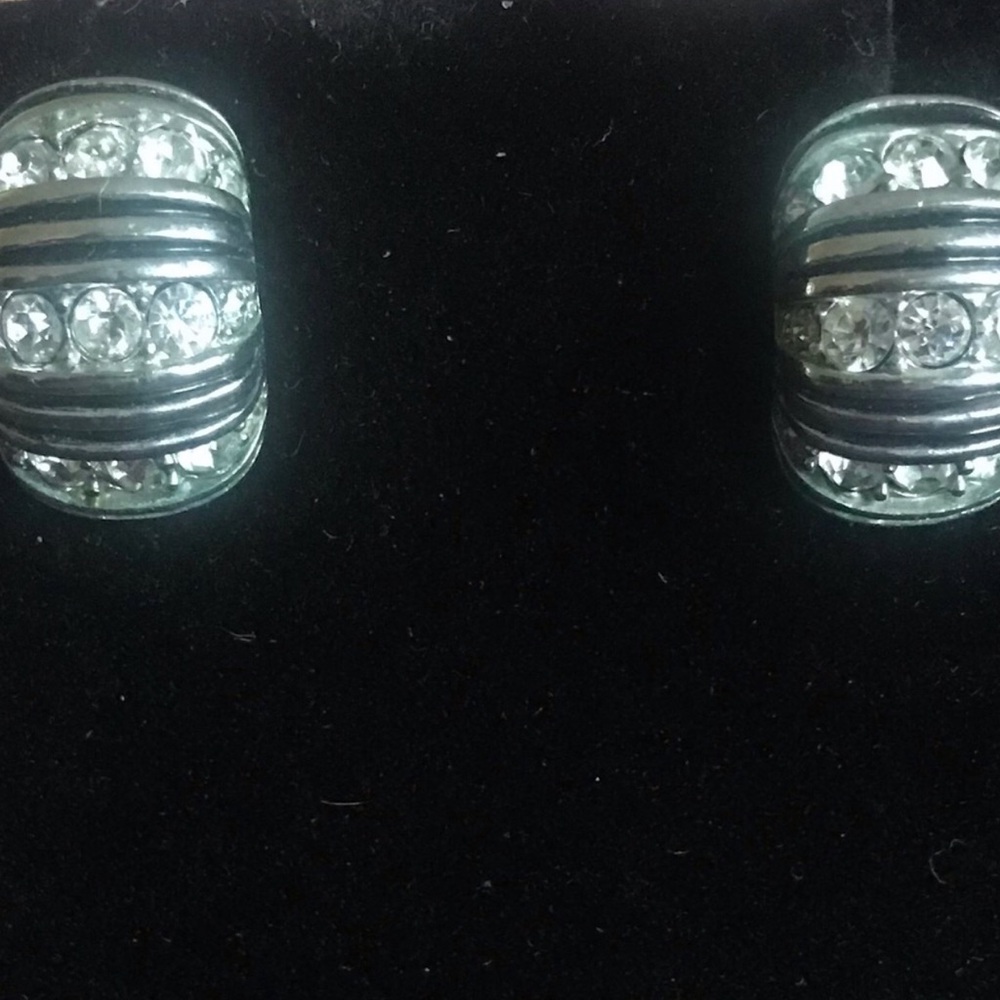 Crystal Accent Silver-Tone Earrings - Sparkling Clear Stones